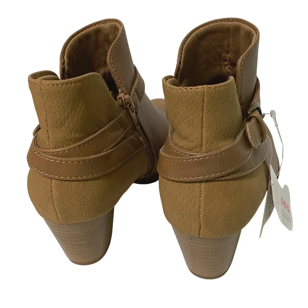 Baretraps Rosalie Womens Caramel Tan Ankle Boots Buckle Block Heel Western Boho